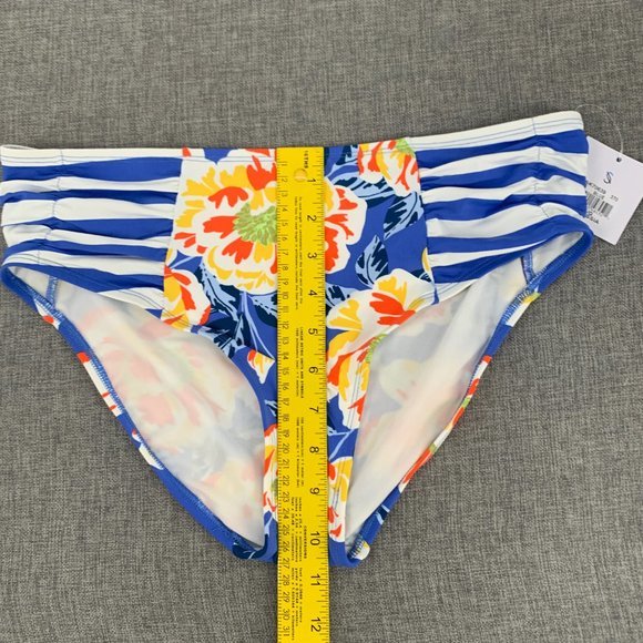 Brand New! Skye Floral Bikini Bottoms Mid Rise Large Blue White Striped Orange - Picture 5 of 12